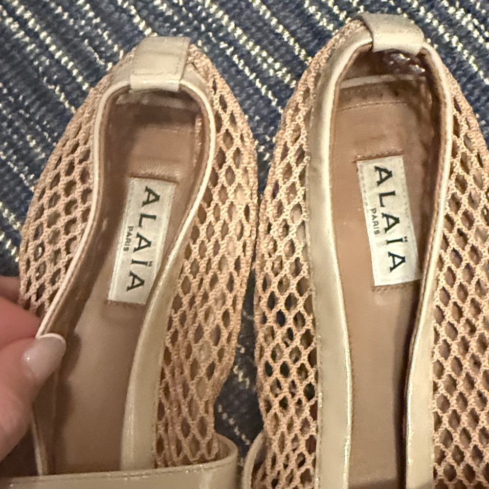 Alaia Nude Mesh Mary Jane Flats with Patent Strap - Picture 2 of 6